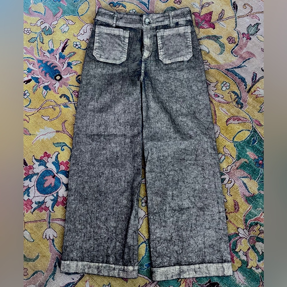 Maeve Colette Jeans pants 29 l anthropologie gold metallic denim wide leg